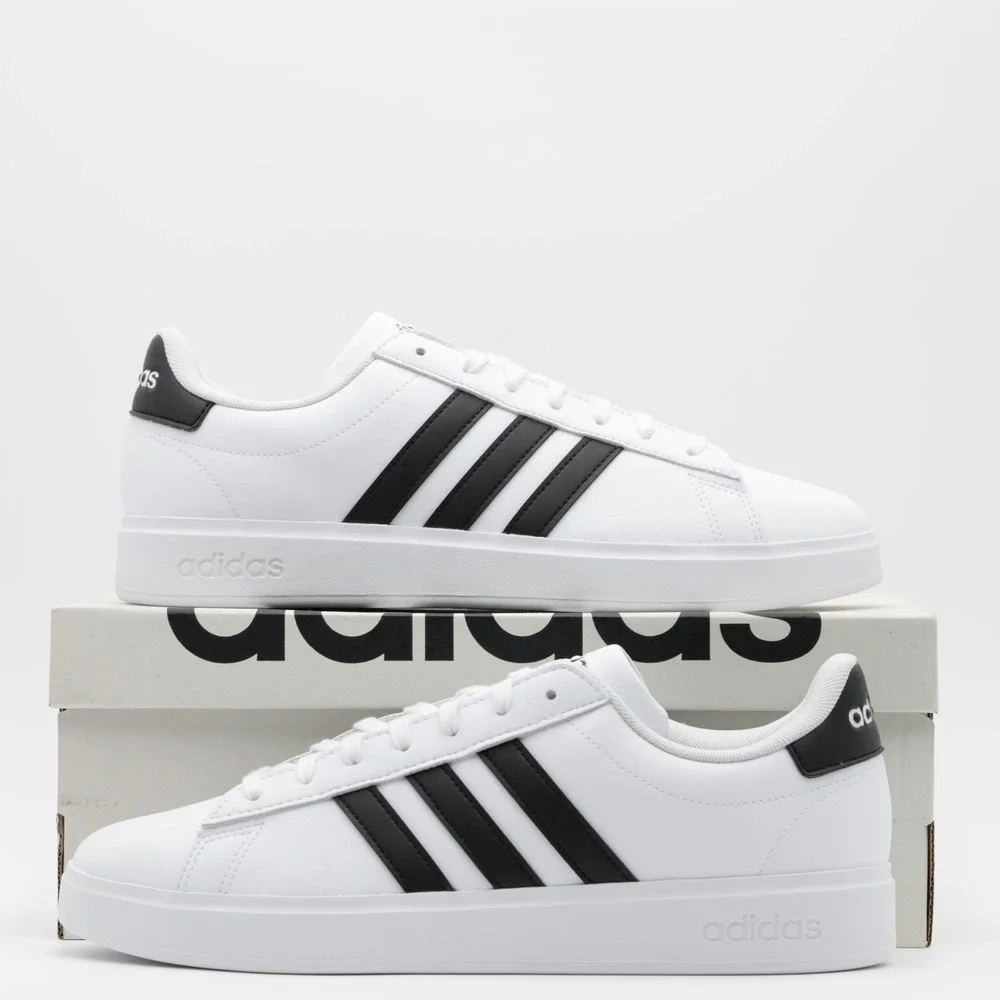 Adidas Men's Classic 3 Stripe Comfort Grand Court 2.0 Shoes White/Black 11.5‎